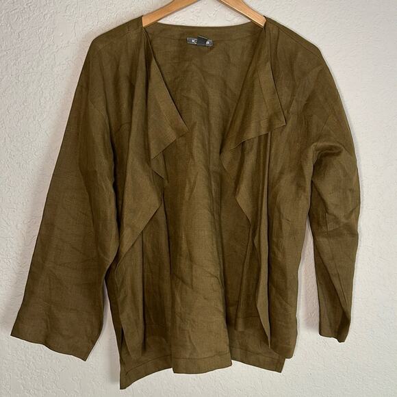 GO BY GO SILK Jackets & Blazers - NEW Linen Olive Green Open Jacket Tunic Top Vacation Lagenlook Granola Oversized